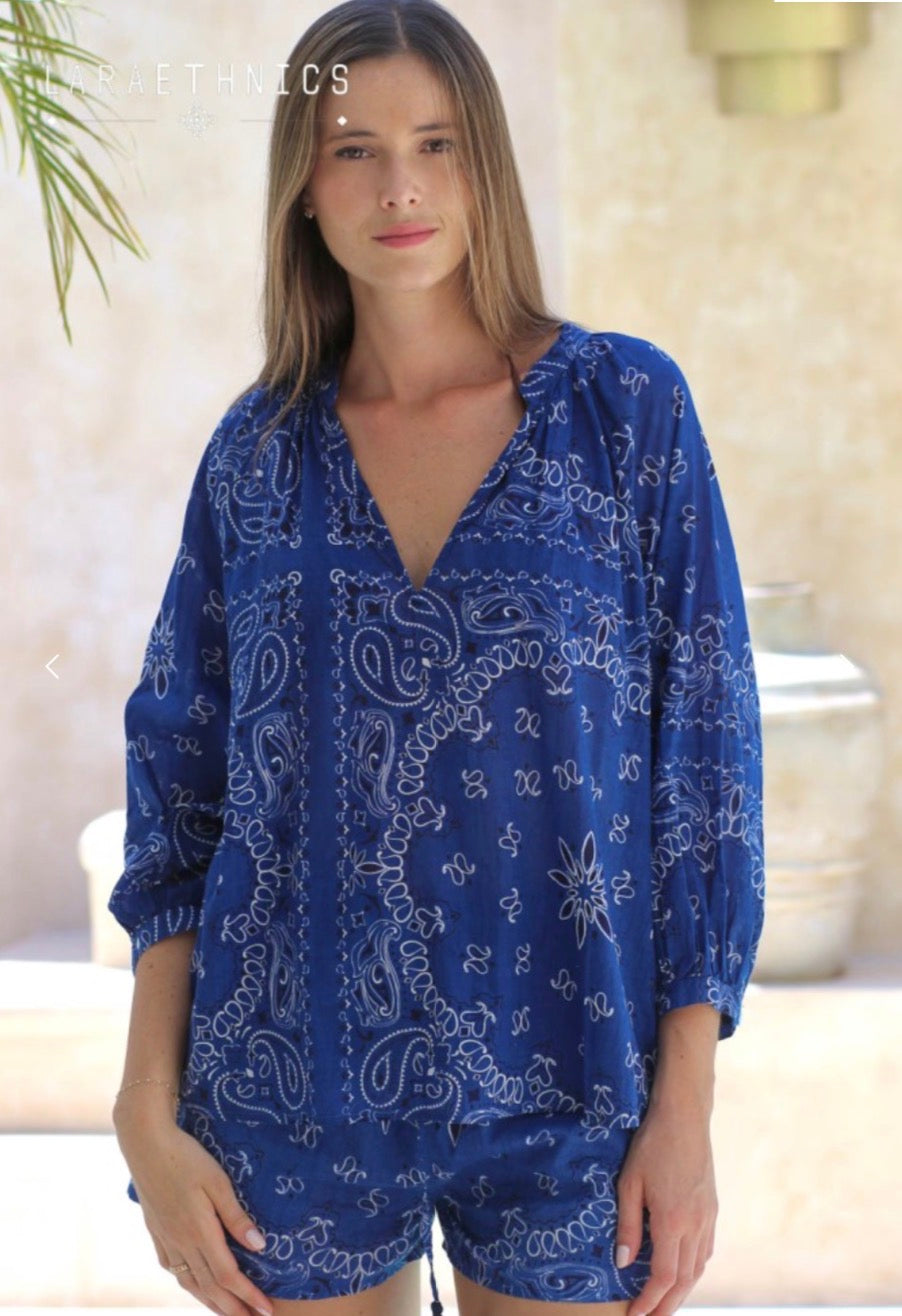 Laraethnics Alma bandana blouse - denim