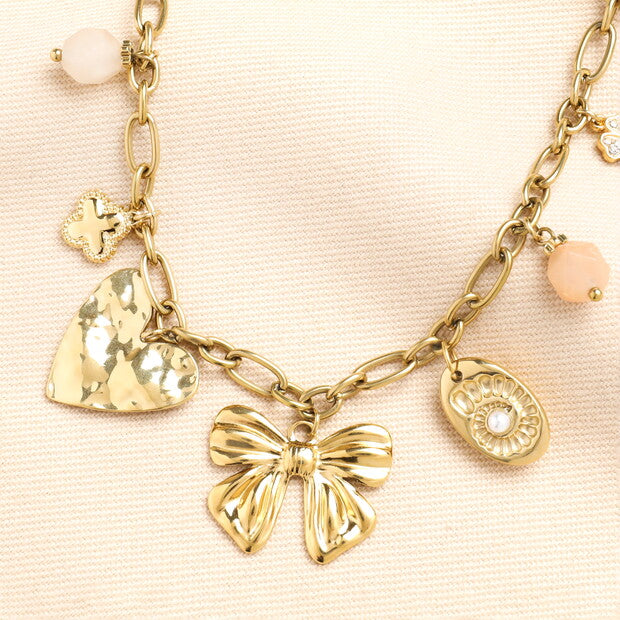 Chunky oversized charms gold necklace