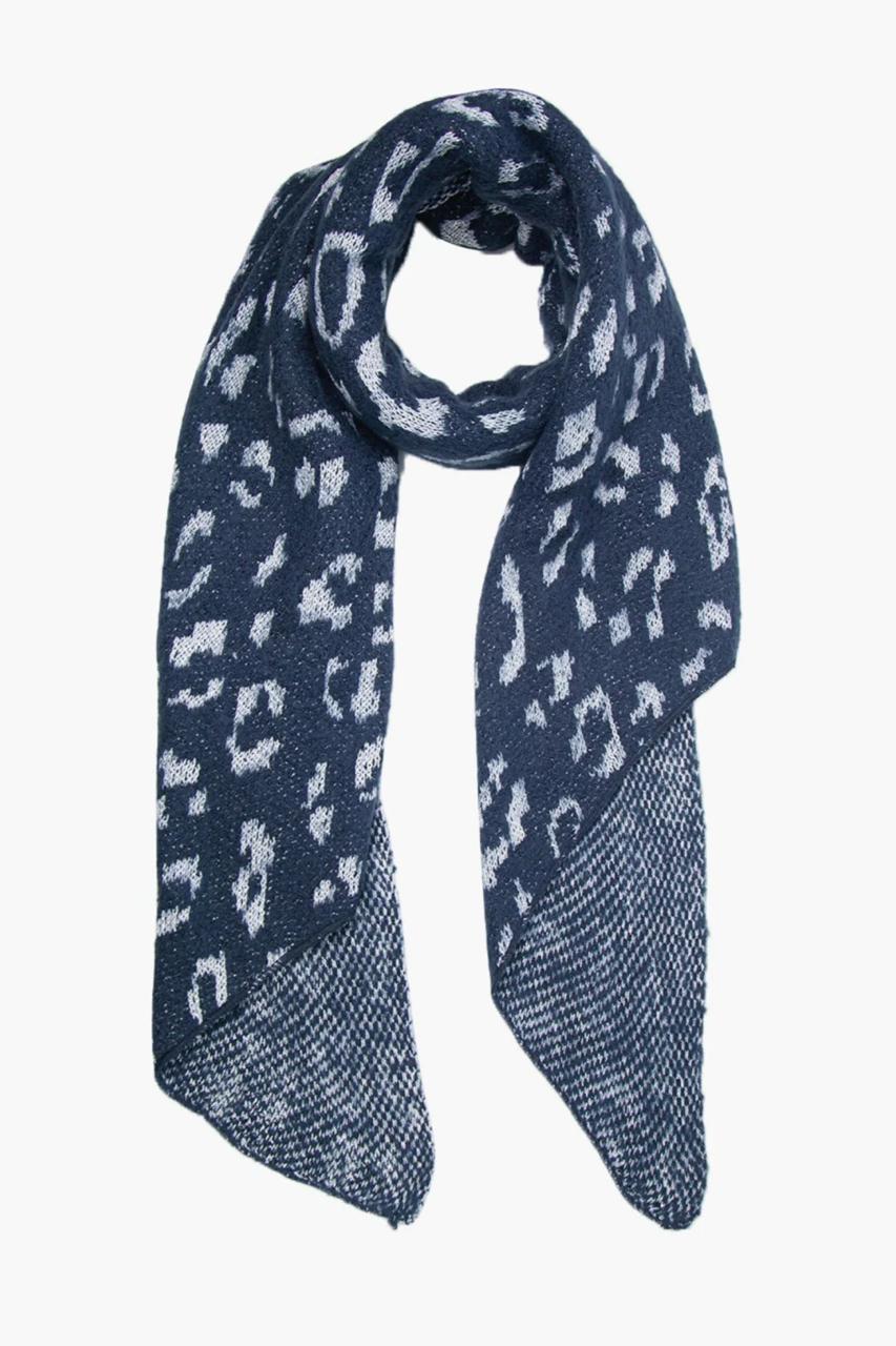 Navy blue silver glitter leopard scarf