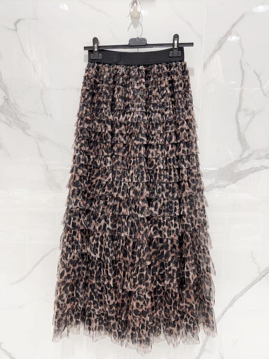 Leopard tulle ruffle skirt