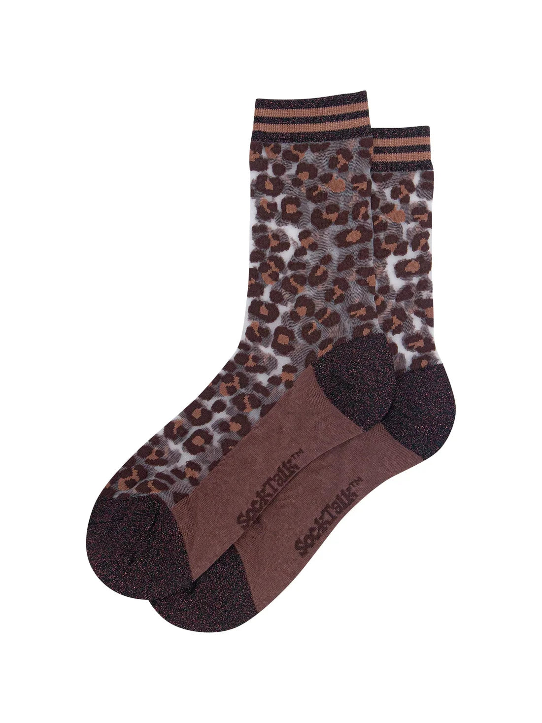 Sheer leopard brown cotton socks