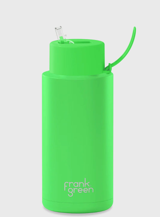 Frank Green 1L ceramic water bottle - neon green