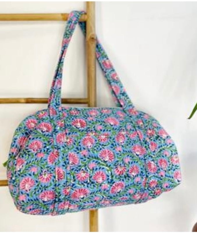 Indian duffel bag - blue & pink print