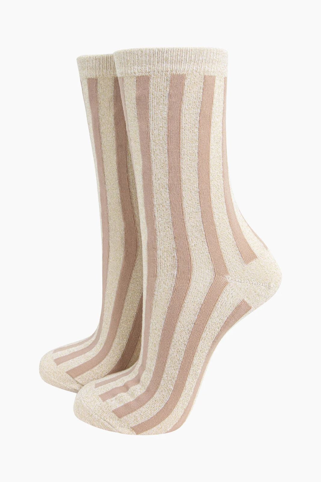 Glitter socks - cream & gold stripes