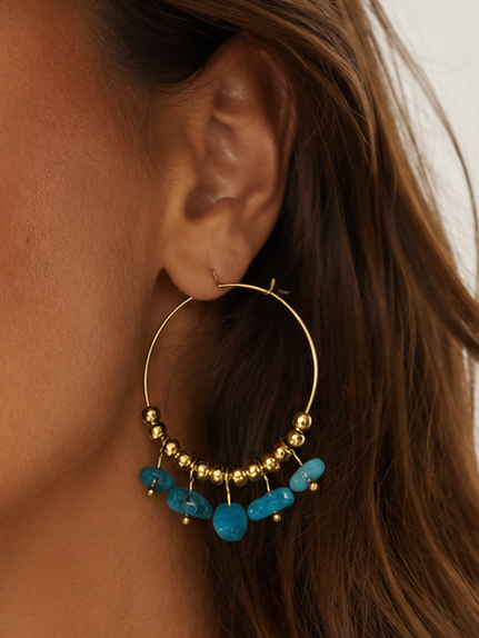 Natural stone beaded hoop earrings