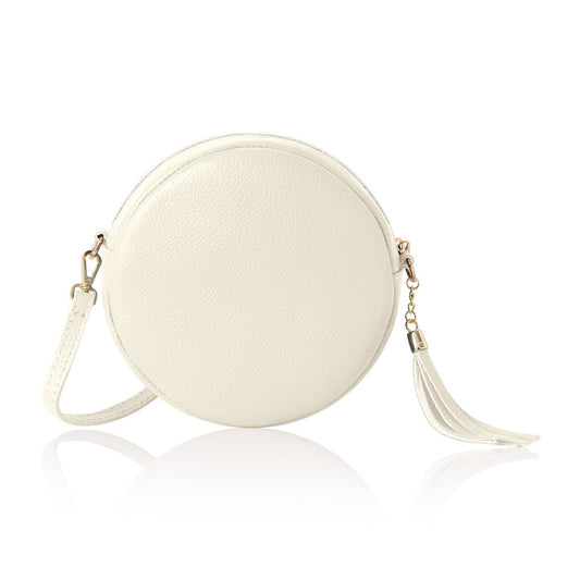 Leather Circle Bag - cream