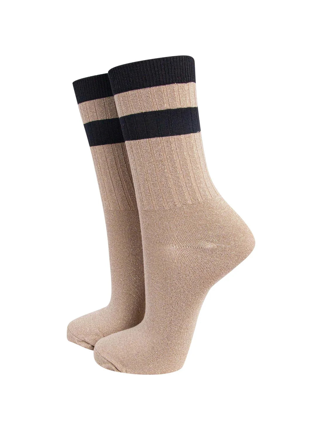Striped cuff gold/black combed cotton glitter socks