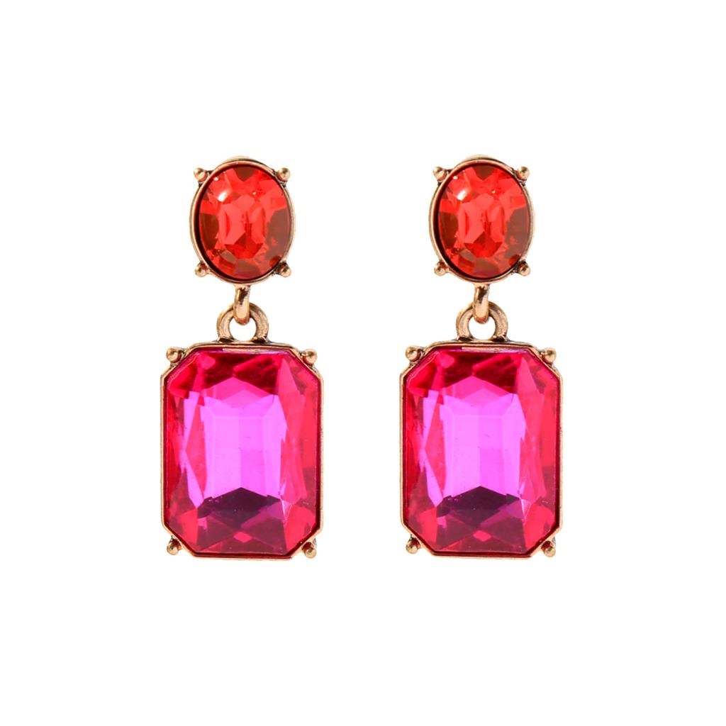 Oval twin gem earrings in pink & orange