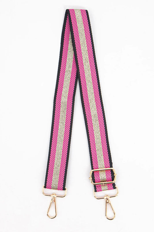 Bag Strap - Fuchsia Pink Glitter Stripe