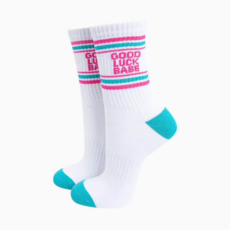 Good luck babe Organic Cotton Sports Socks in White