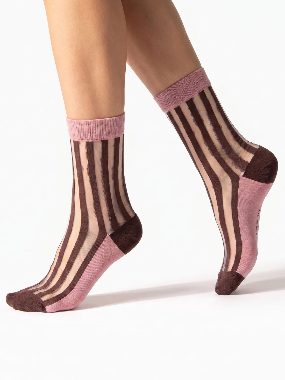 Sheer stripe brown cotton socks
