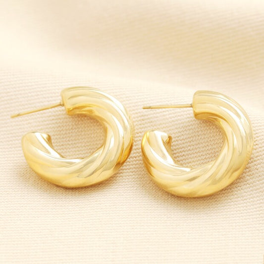 Chunky twisted hoop gold earrings