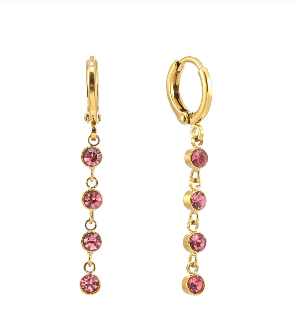Ellica Gold Pink Droplet Huggie Earrings