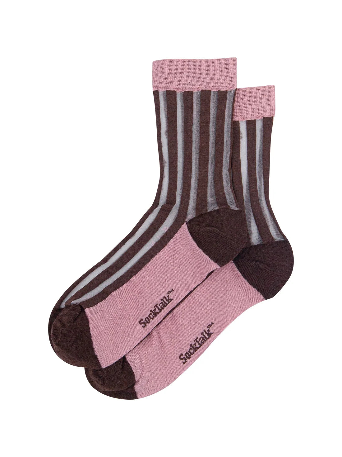 Sheer stripe brown cotton socks