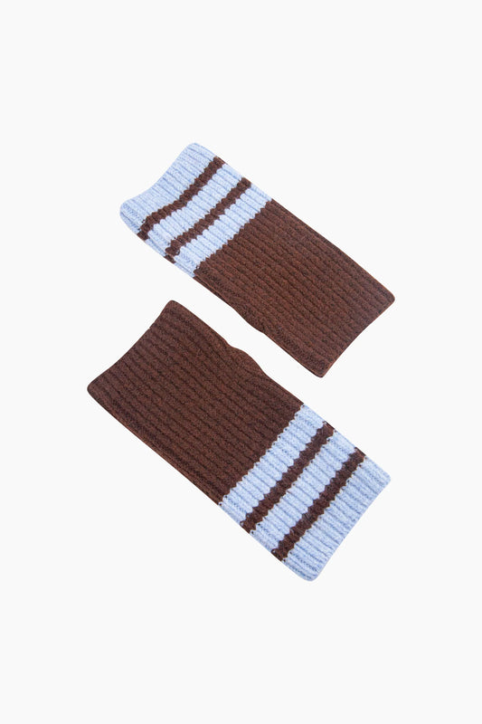 Striped cuff wrist warmers - blue & brown