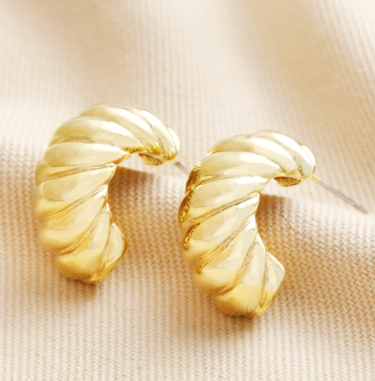 Chunky twisted rope half hoop gold earrings