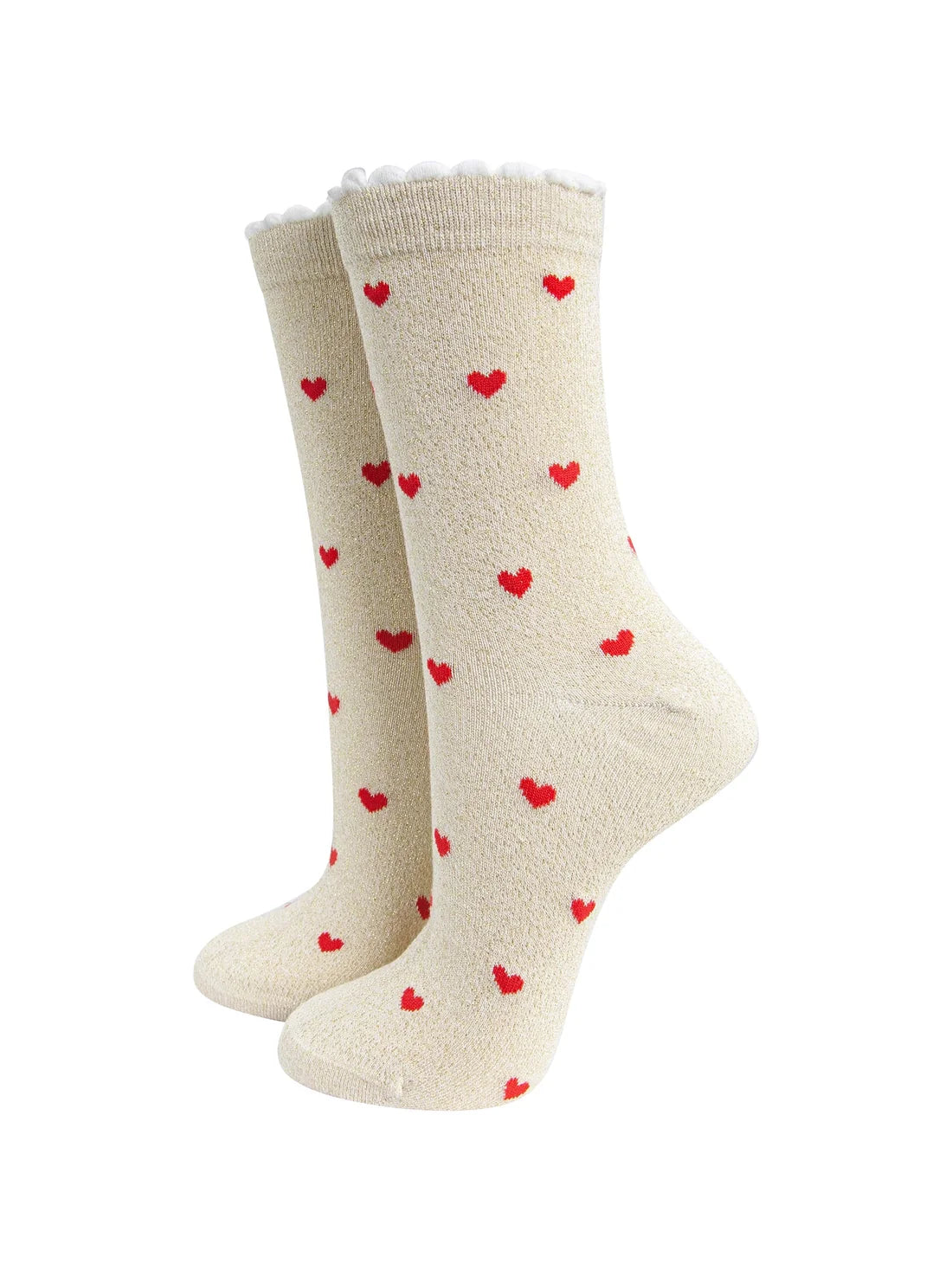 Love hearts combed cotton glitter socks