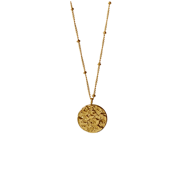 Textured disc necklace in 18kt gold plate