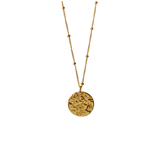Textured disc necklace in 18kt gold plate