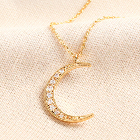 Crystal moon pendant gold necklace