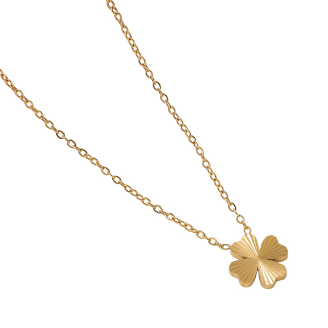 Etched clover pendant necklace in gold