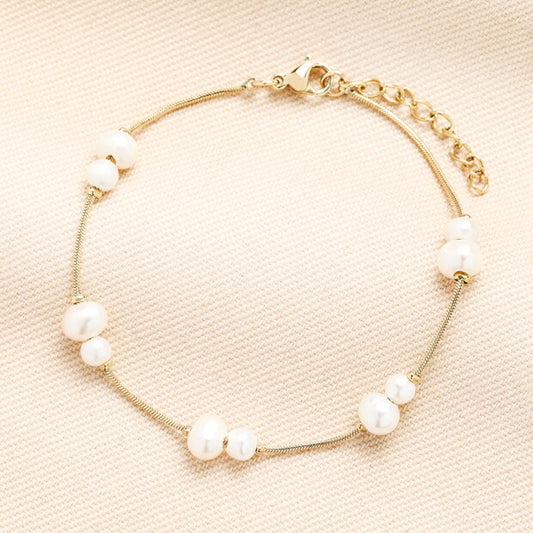 Pearl snake chain gold bracelet