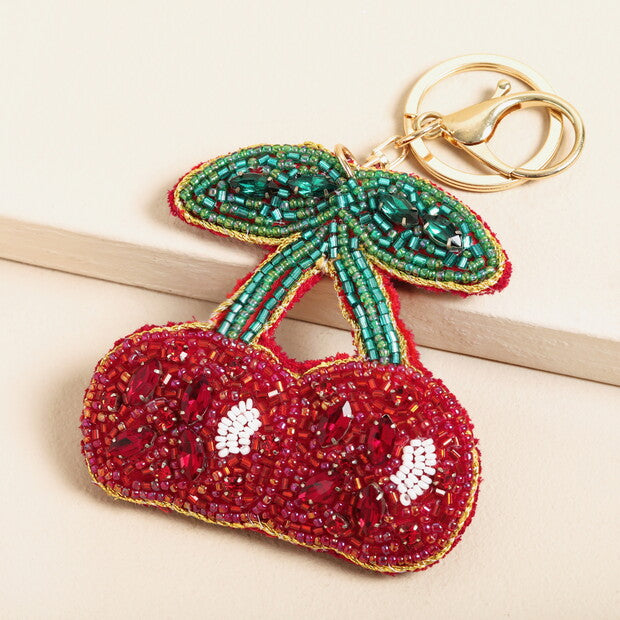 Beaded Cherry keyring & bag charm