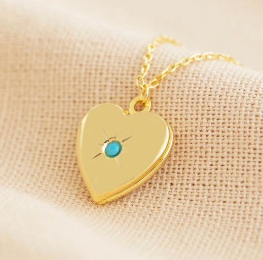 Gold Heart Necklace with turquoise stone