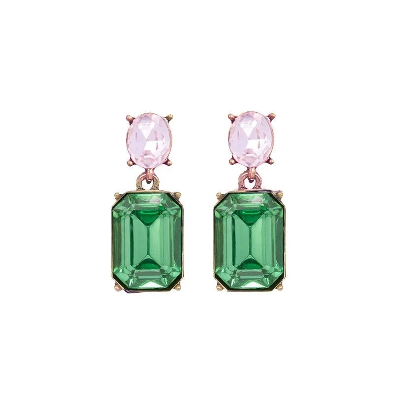 Oval twin gem earrings in lime & pink