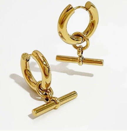 Gold T bar hoop earrings