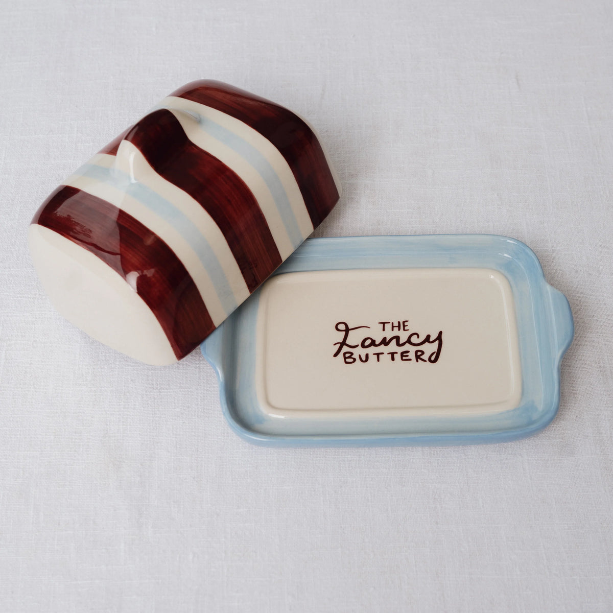 The fancy butter dish burgundy & blue