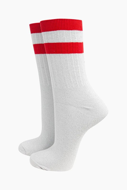 Glitter socks - White & Red