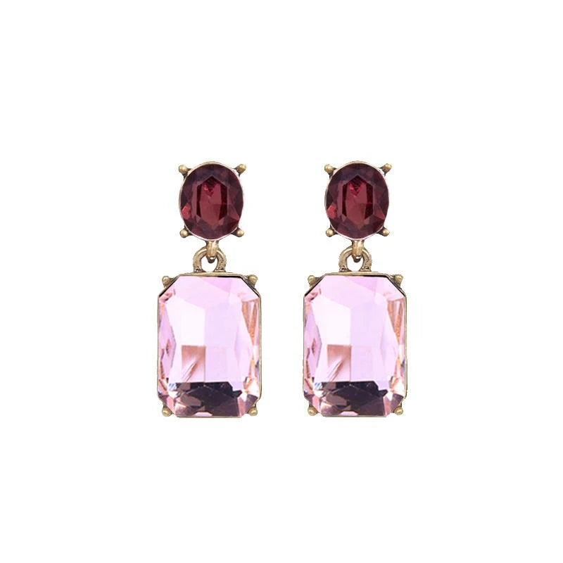 Oval twin gem earrings burgundy & pink