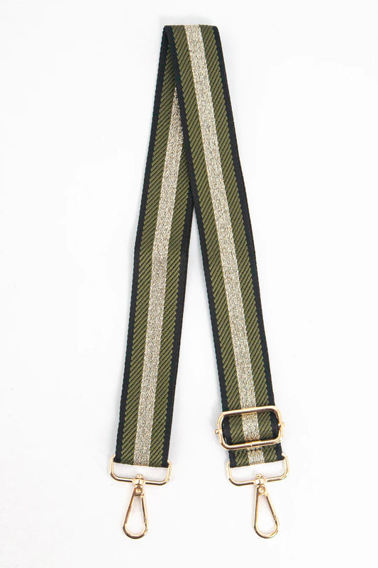 Bag Strap - Khaki Gold Glitter Stripe