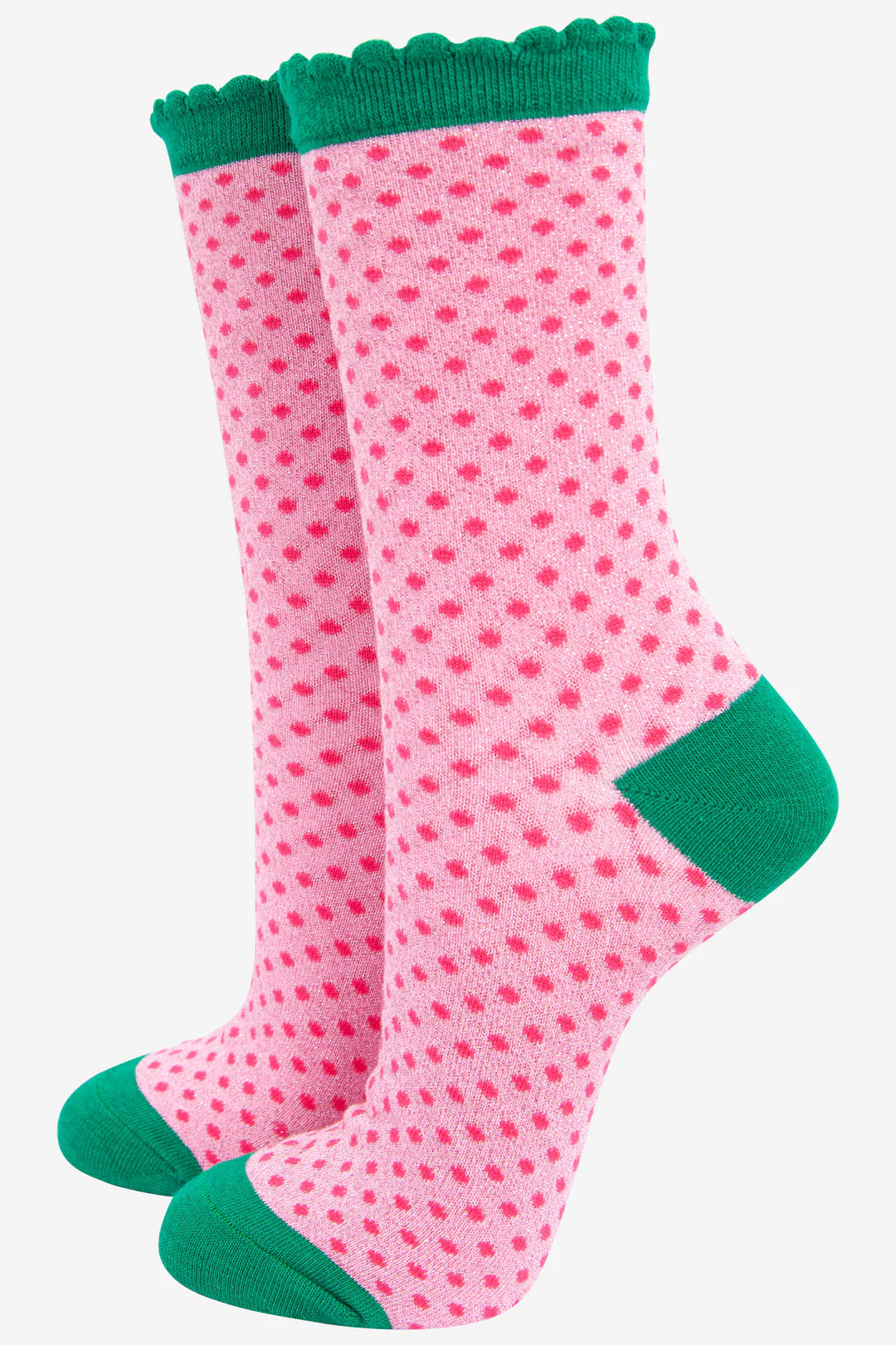 Glitter Socks - Pink/Green Small Polka Dot