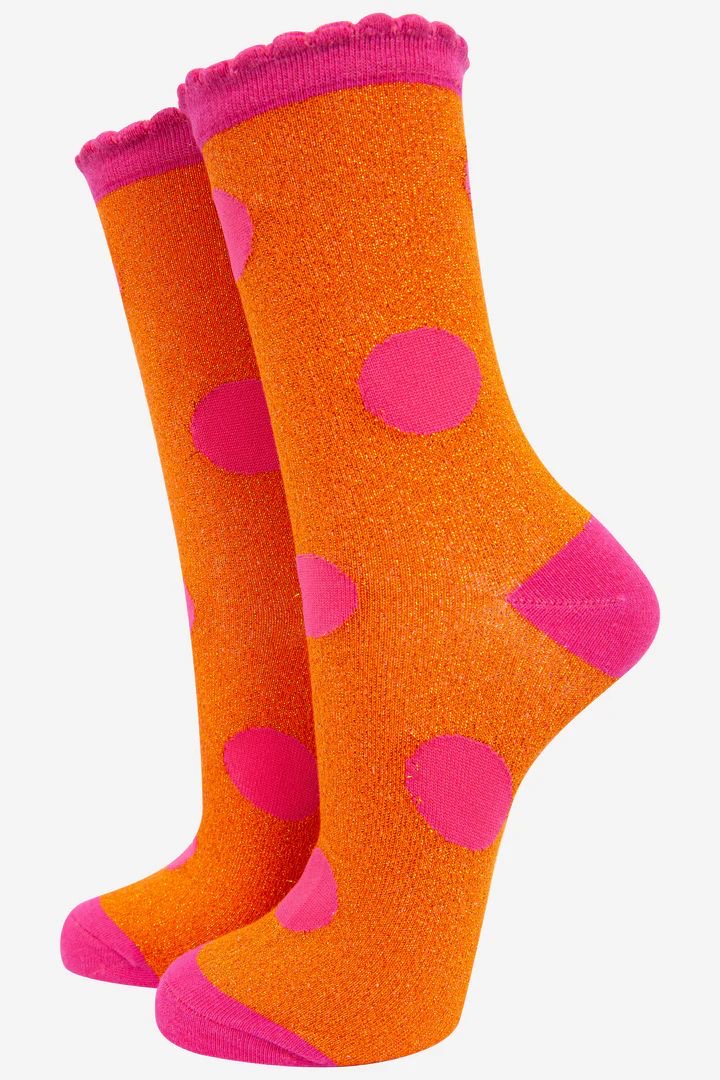 Glitter socks - orange & pink dots