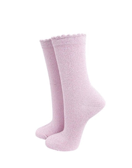 Cotton Glitter Socks in baby pink