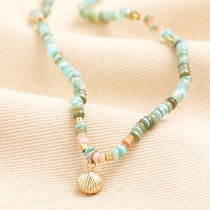 Semi precious beaded shell necklace