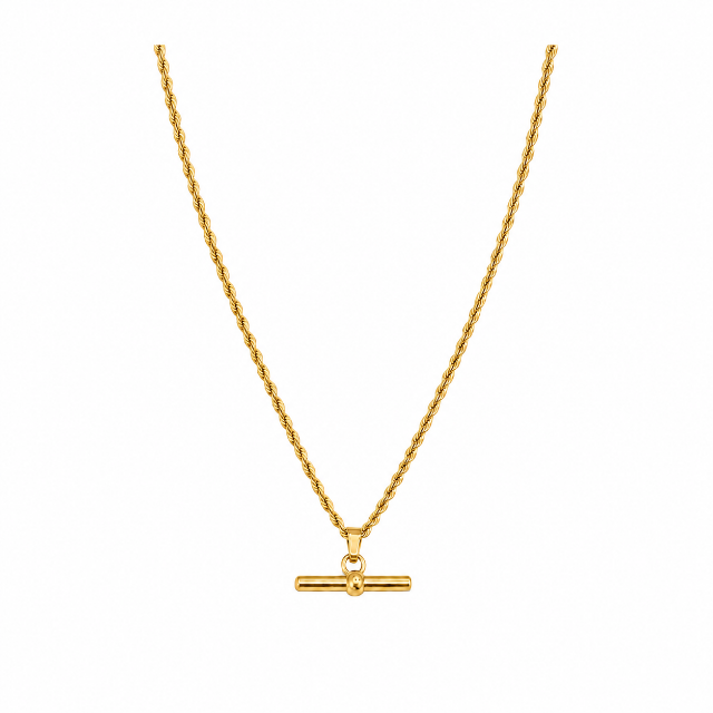 Rope chain T bar gold necklace