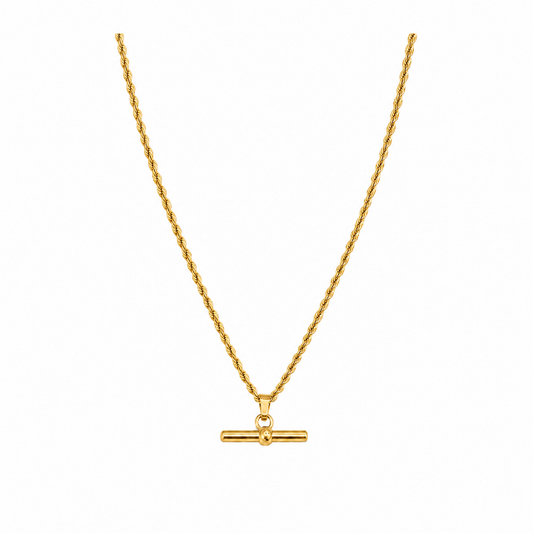 Rope chain T bar gold necklace