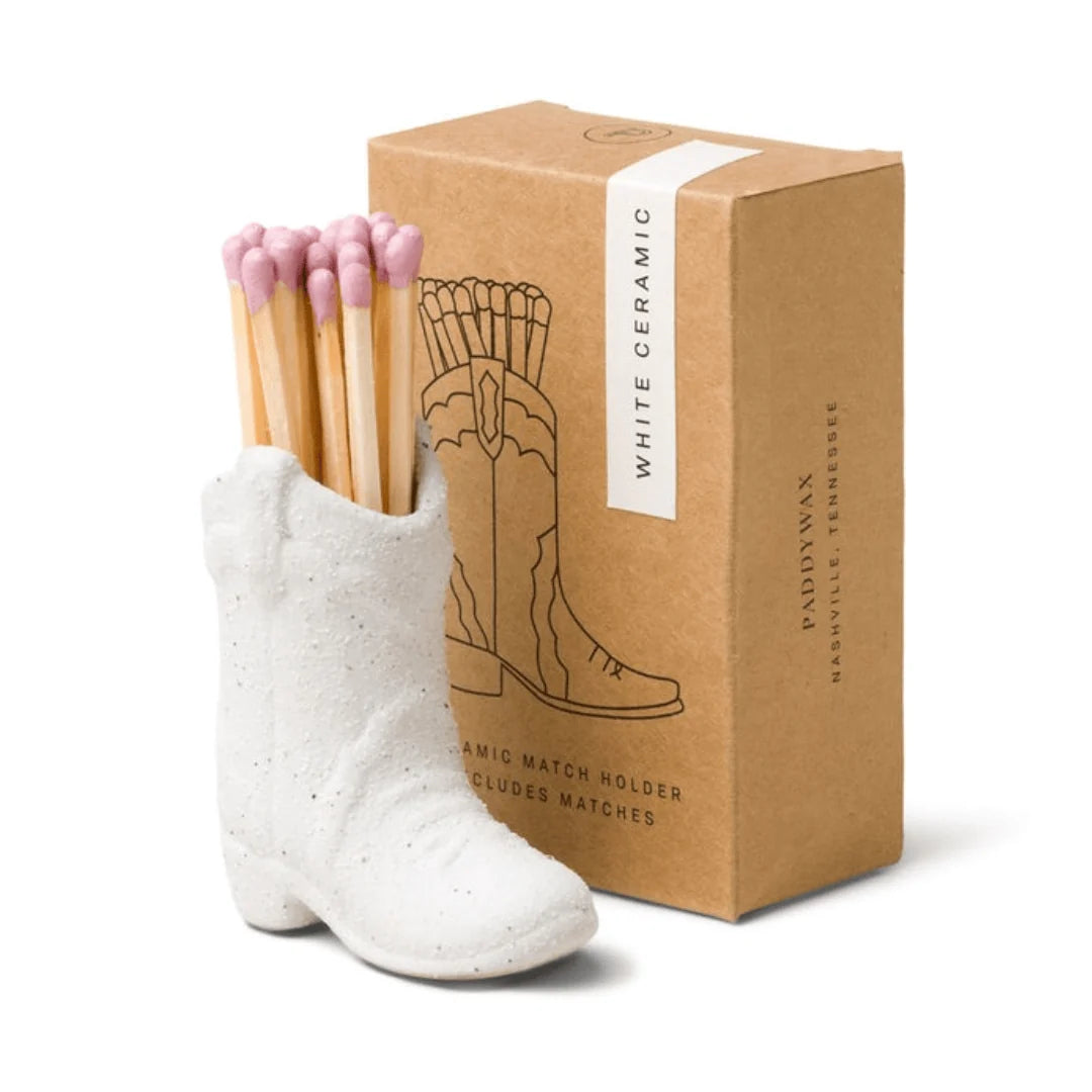Cowboy boot match holder - white