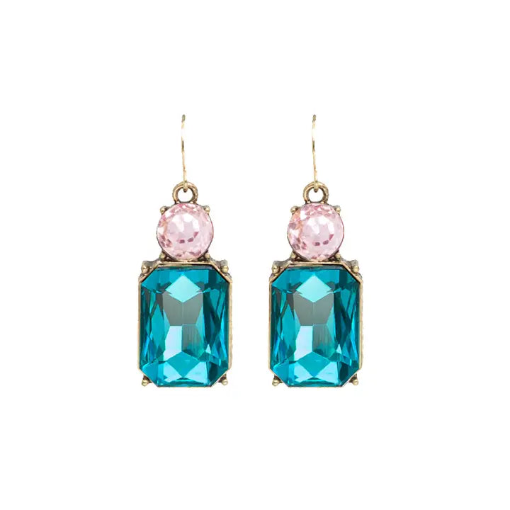 Oval twin gem earrings in blue & pink