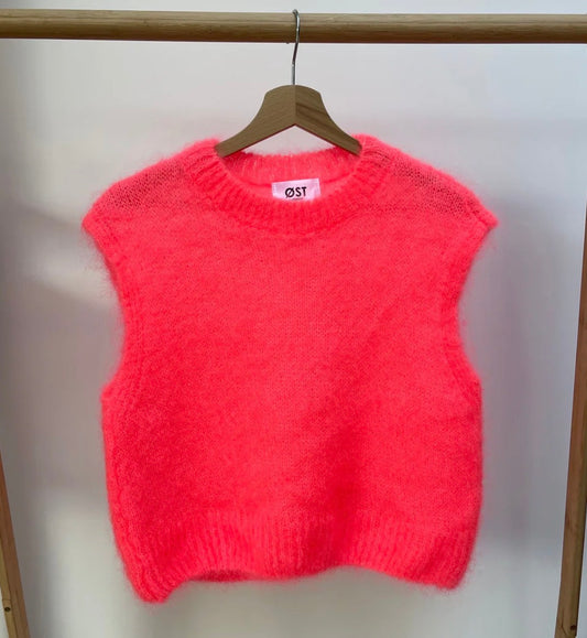 OST Monika cropped mohair vest - Neon coral