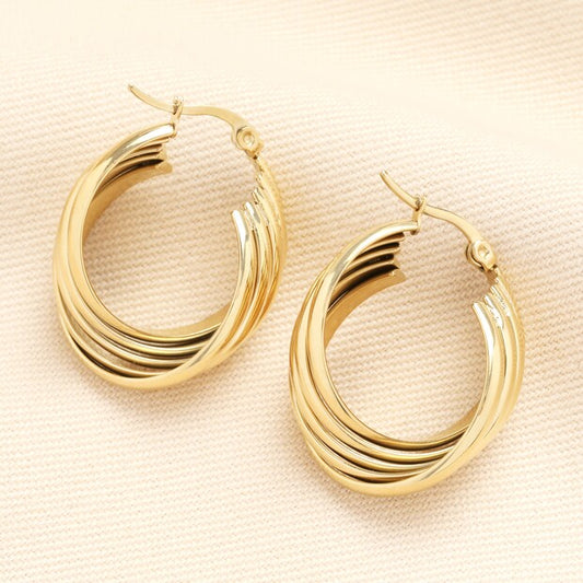 Twisted hoop gold earrings