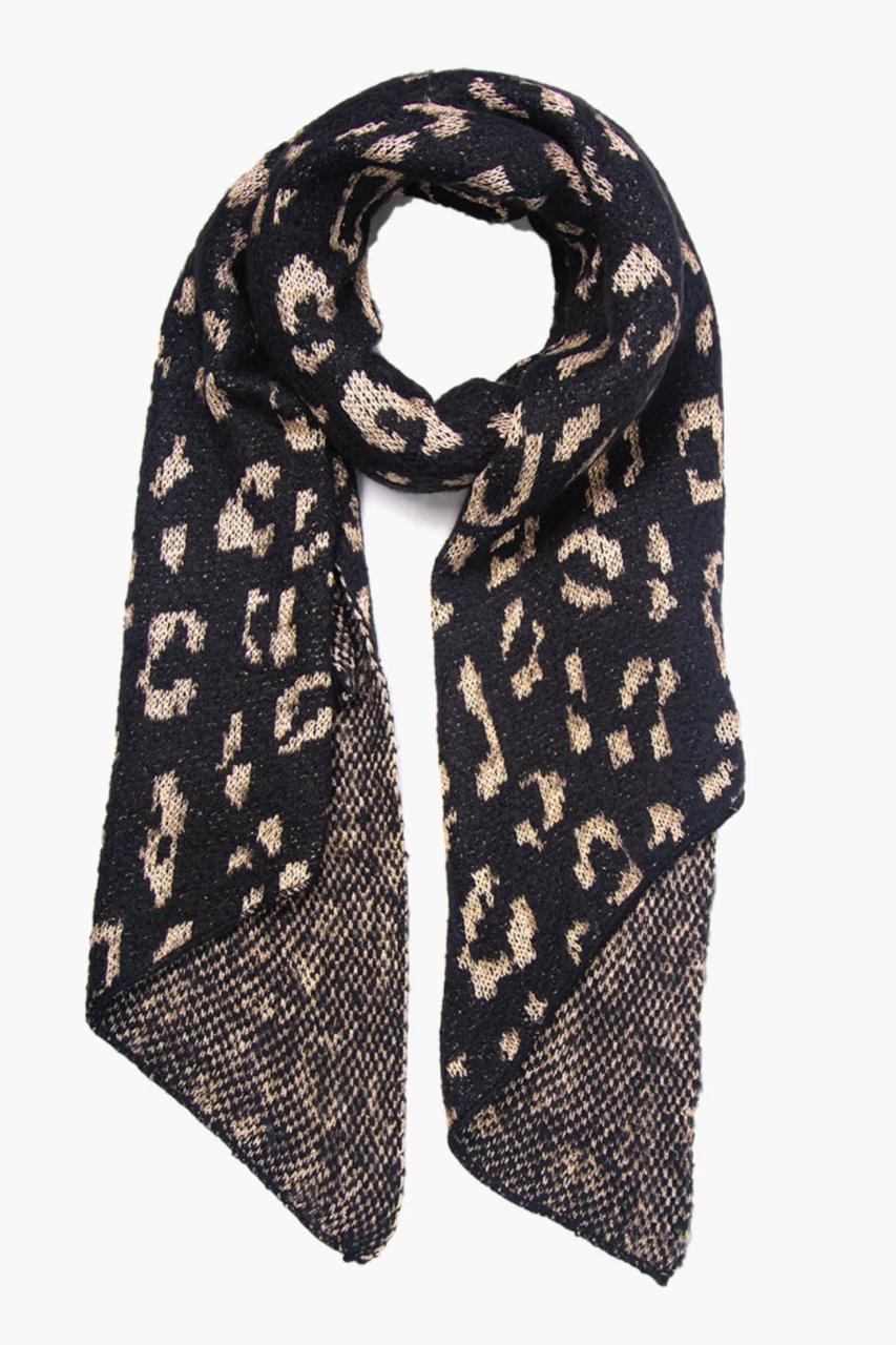 Black gold glitter leopard scarf