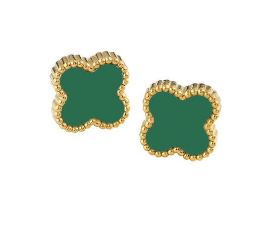 Green clover stud earrings in 18k gold plated