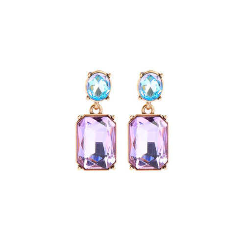 Oval twin gem glass earrings in aqua & lilac