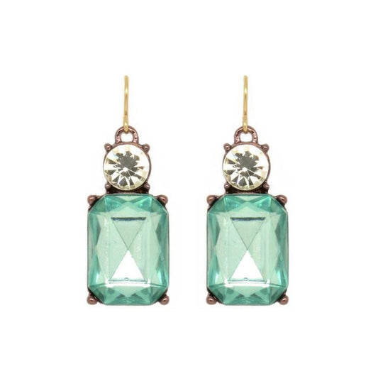 Twin gem hook earrings green & clear