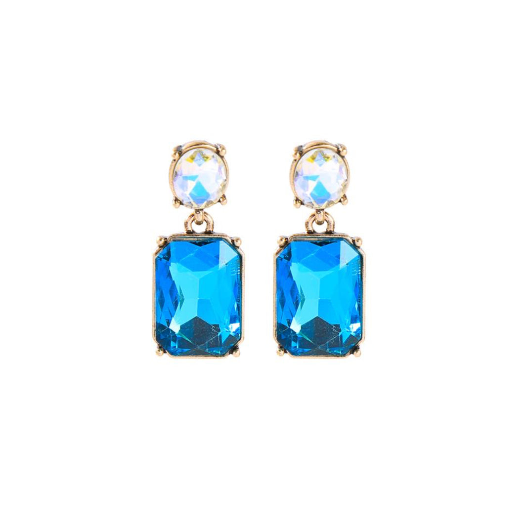 Oval twin gem glass earrings in turquoise & aurora white