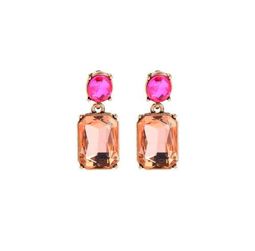 Oval twin gem glass earrings in orange & pink